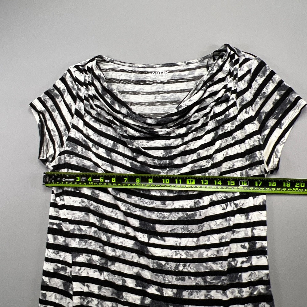 Apt 9 Essentials Blouse Top Womens XL White Black Horizontal Stripes Cowl Neck - Picture 6 of 10